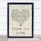 Dean Martin Everybody Loves Somebody Script Heart Song Lyric Quote Print