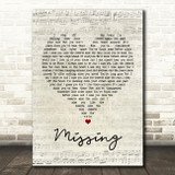 Everything But The Girl Missing Script Heart Song Lyric Quote Print