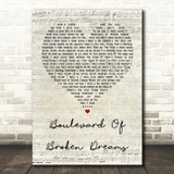 Green Day Boulevard Of Broken Dreams Script Heart Song Lyric Quote Print