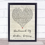 Green Day Boulevard Of Broken Dreams Script Heart Song Lyric Quote Print