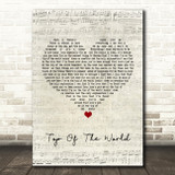 The Carpenters Top Of The World Script Heart Song Lyric Quote Print