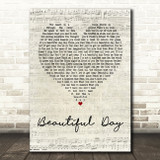 U2 Beautiful Day Script Heart Quote Song Lyric Print