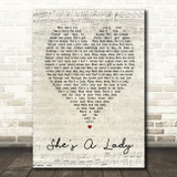 Tom Jones She's A Lady Script Heart Song Lyric Quote Print