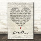 Ariana Grande Breathin Script Heart Song Lyric Print