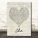 Elvis Costello She Script Heart Song Lyric Print