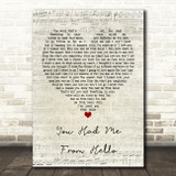Kenny Chesney You Had Me From Hello Script Heart Song Lyric Print