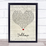 Coldplay Yellow Script Heart Song Lyric Print
