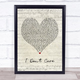 Ed Sheeran & Justin Bieber I Don't Care Script Heart Song Lyric Print