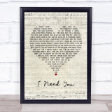 Faith Hill and Tim McGraw I Need You Script Heart Song Lyric Print