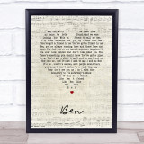 Michael Jackson Ben Script Heart Song Lyric Print