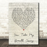 Queen You Take My Breath Away Script Heart Song Lyric Print