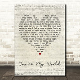 Tom Jones You're My World Script Heart Song Lyric Print