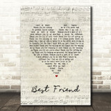 Jason Mraz Best Friend Script Heart Song Lyric Quote Print