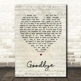 Lionel Richie Goodbye Script Heart Song Lyric Quote Print