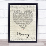Shawn Mendes Mercy Script Heart Song Lyric Quote Print