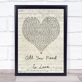 The Beatles All You Need Is Love Script Heart Song Lyric Quote Print