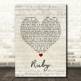 Kaiser Chiefs Ruby Script Heart Song Lyric Print