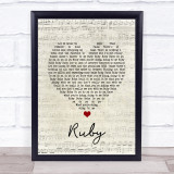 Kaiser Chiefs Ruby Script Heart Song Lyric Print