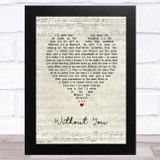 Eddie Vedder Without You Script Heart Song Lyric Music Art Print