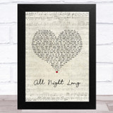 Rainbow All Night Long Script Heart Song Lyric Music Art Print