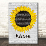 Elvis Costello Alison Grey Script Sunflower Song Lyric Print