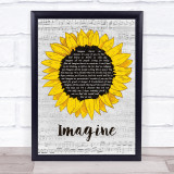 John Lennon Imagine Grey Script Sunflower Song Lyric Print