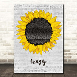 Aerosmith Crazy Grey Script Sunflower Song Lyric Print