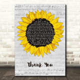 Led Zeppelin Thank You Grey Script Sunflower Song Lyric Music Art Print