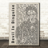 Elvis Presley Devil In Disguise Face Shadow Song Lyric Quote Print