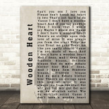 Elvis Presley Wooden Heart Face Shadow Song Lyric Quote Print