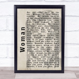 John Lennon Woman Shadow Song Lyric Quote Print