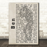 Michael Jackson Ben Shadow Song Lyric Quote Print