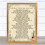 John Denver Take Me Home, Country Roads Vintage Guitar Song Lyric Print