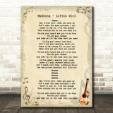 Madonna Little Girl Vintage Guitar Song Lyric Quote Music Print