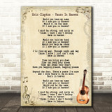 Eric Clapton Tears In Heaven Song Lyric Vintage Quote Print