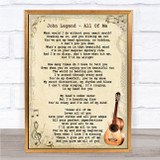 John Legend All Of Me Song Lyric Vintage Quote Print