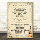 Nirvana Come As You Are Song Lyric Vintage Quote Print