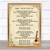 Queen We Will Rock You Song Lyric Vintage Quote Print