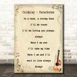 Coldplay Parachutes Song Lyric Vintage Quote Print