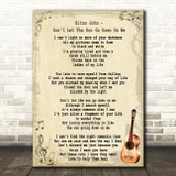 Elton John Don't Let The Sun Go Down On Me Song Lyric Vintage Quote Print