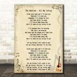 The Beatles All My Loving Song Lyric Quote Print