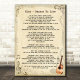 Kiss Reason To Live Vintage Guitar Song Lyric Print