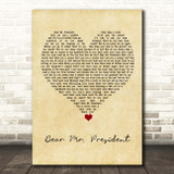 Pink Dear Mr. President Vintage Heart Song Lyric Print