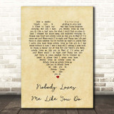 Whitney Houston Nobody Loves Me Like You Do Vintage Heart Song Lyric Print