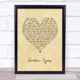 Coldplay Green Eyes Vintage Heart Song Lyric Print