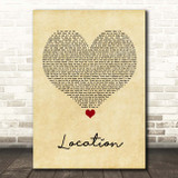 Dave Location Vintage Heart Song Lyric Print