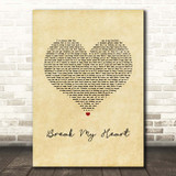 Dua Lipa Break My Heart Vintage Heart Song Lyric Print