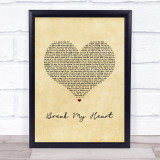 Dua Lipa Break My Heart Vintage Heart Song Lyric Print