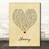 Frankie Valli Sherry Vintage Heart Song Lyric Print