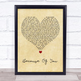 Kelly Clarkson Because Of You Vintage Heart Song Lyric Print